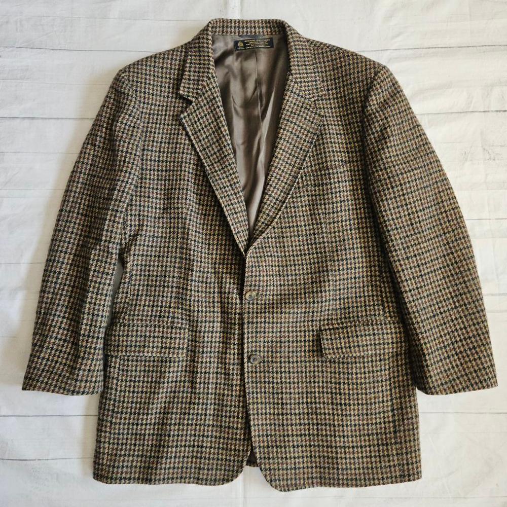 Brooks Brothers Brooks Tweed Pure Wool Tan Houndstooth Mens Sport Coat *READ*
